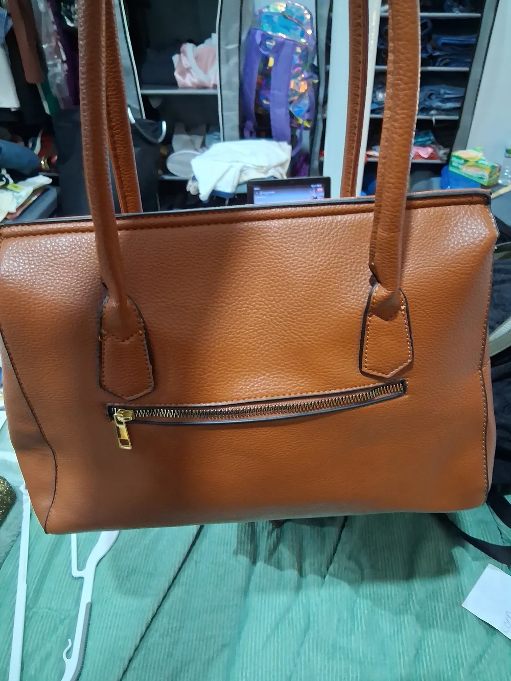 London Fog Cognac Faux Leather Tote